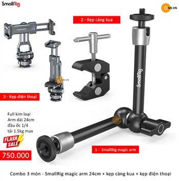 Combo 3 món - SmallRig magic arm 24cm + kẹp càng kua + kẹp điện thoại