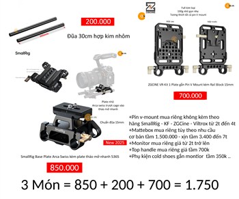Combo 3 món Base Plate SmallRig + đũa 30cm + plate ZGCine v-mount