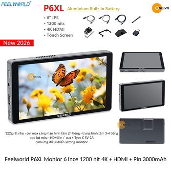 Feelworld P6XL Monior 6 ince 1200 nit 4K HDMI Pin tích hợp 