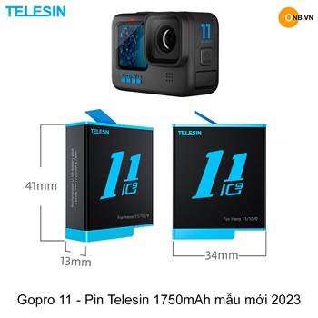 Gopro 11-10-9 Pin Telesin 1750mAh tem xanh 2023