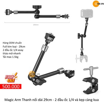 Magic Arm Thanh nối dài 29cm dùng 2 đầu ốc 1/4 xoay và kẹp càng kua