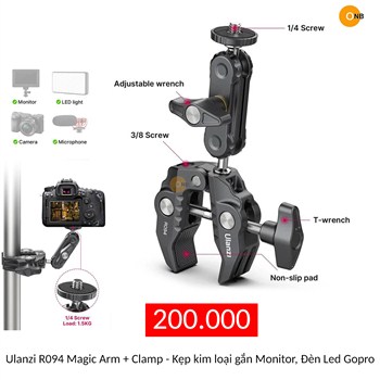 Ulanzi R094 Multi-Functional Super Clamp - Kẹp kim loại Monitor, Đèn Led