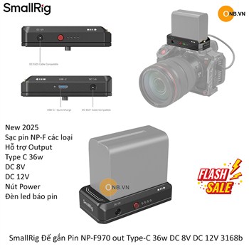 SmallRig Đế gắn Pin NP-F970 out Type-C 36w DC 8V DC 12V 3168b