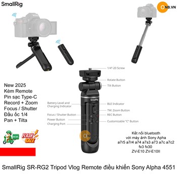 SmallRig SR-RG2 Tripod Vlog Remote điều khiển Sony Alpha 4551 new 2025