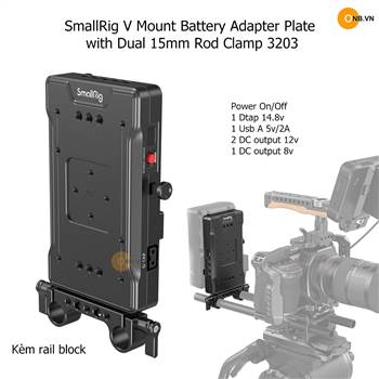SmallRig V Mount Battery Adapter Plate with Dual 15mm Rod Clamp 3203