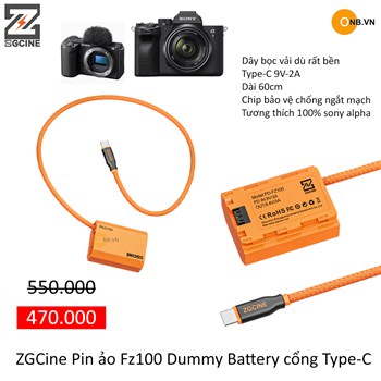 ZGCine Pin ảo Fz100 Dummy Battery Type-C ZV-E10 II a74 a73 fx3